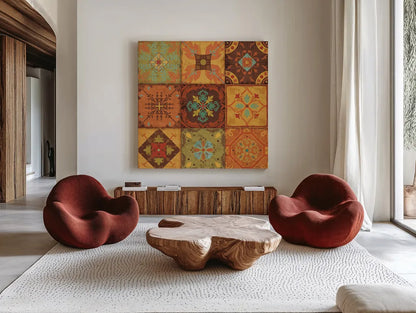 From India II by Pela Studio. Shown as extra-large giant wall art in a modern living room. Available as an archival giclee rolled canvas, fine art paper, or poster print. SKU 9234a.