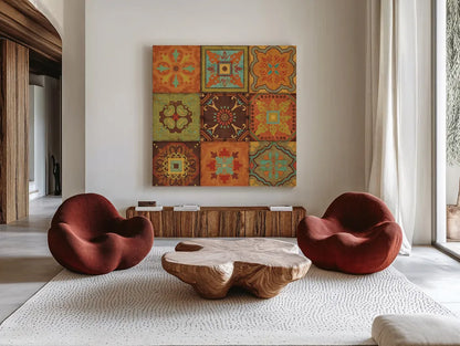 From India III by Pela Studio. Shown as extra-large giant wall art in a modern living room. Available as an archival giclee rolled canvas, fine art paper, or poster print. SKU 9235a.