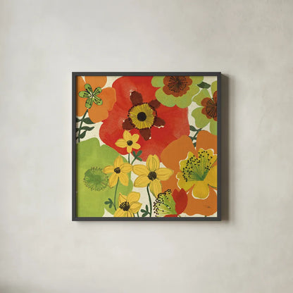 Garden Brights by Pela Studio. Shown in a sleek black glass frame for a contemporary gallery look. Available as an archival giclee rolled canvas, fine art paper, or poster print. SKU 6869a.