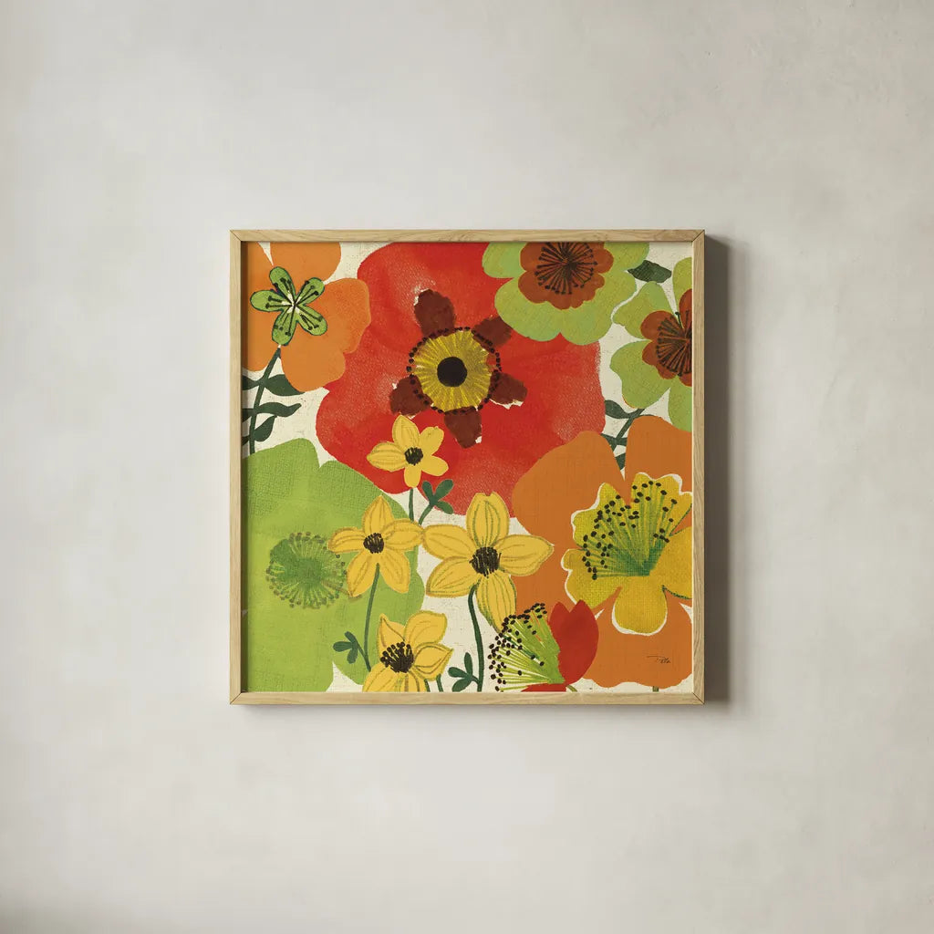 Garden Brights by Pela Studio. Shown in a natural wood glass frame for a timeless modern aesthetic. Available as an archival giclee rolled canvas, fine art paper, or poster print. SKU 6869a.