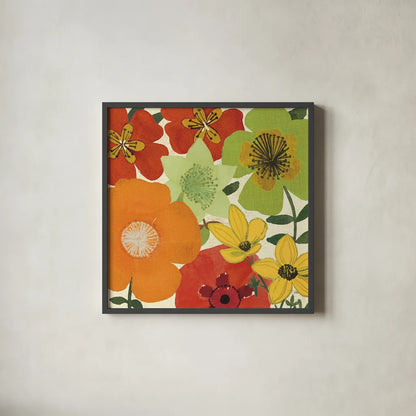 Garden Brights I by Pela Studio. Shown in a sleek black glass frame for a contemporary gallery look. Available as an archival giclee rolled canvas, fine art paper, or poster print. SKU 6868a.