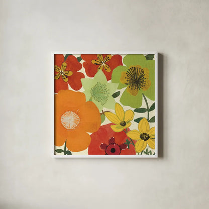 Garden Brights I by Pela Studio. Shown in a crisp white glass frame for a clean and minimalist style. Available as an archival giclee rolled canvas, fine art paper, or poster print. SKU 6868a.