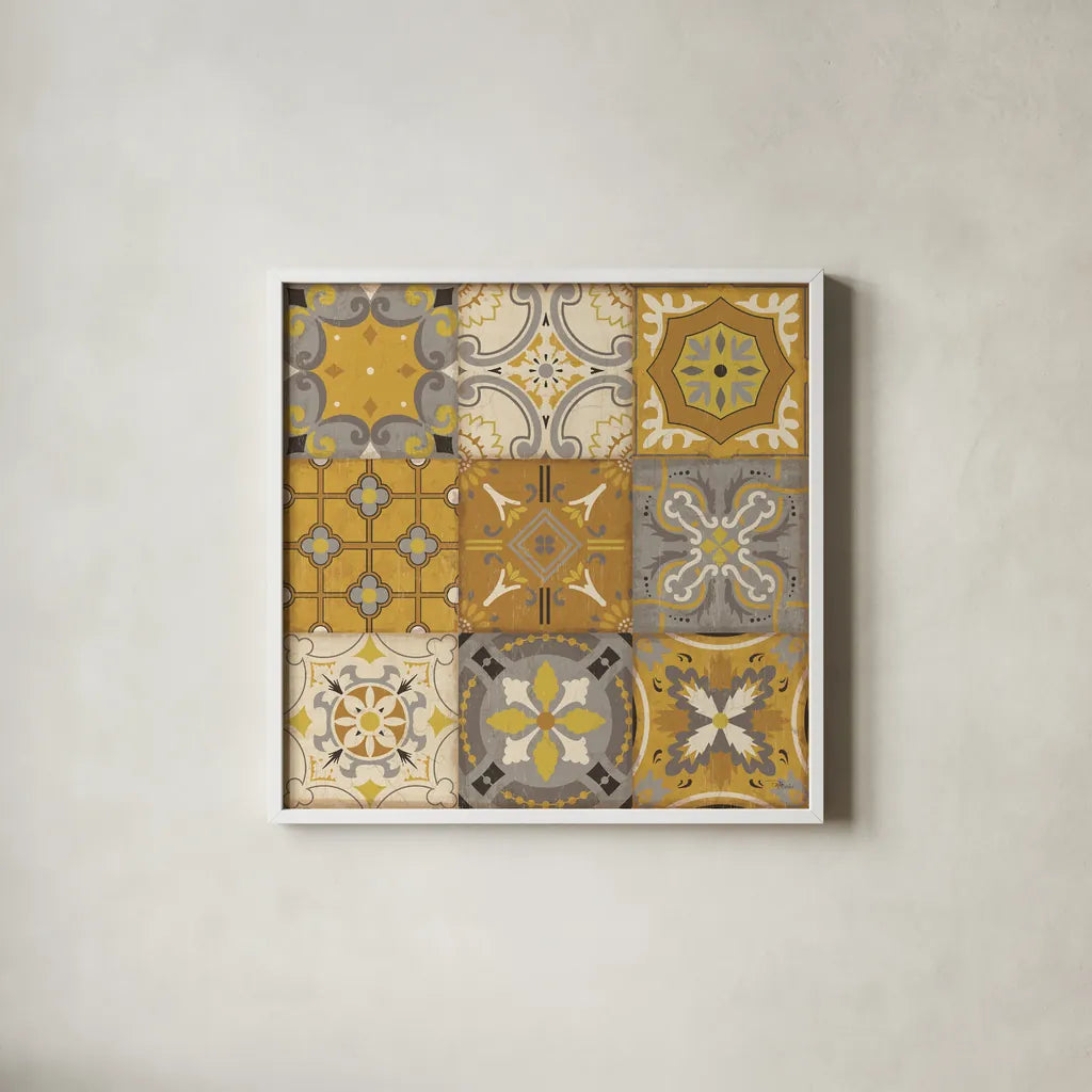 Golden Glow II by Pela Studio. Shown in a crisp white glass frame for a clean and minimalist style. Available as an archival giclee rolled canvas, fine art paper, or poster print. SKU 10487a.