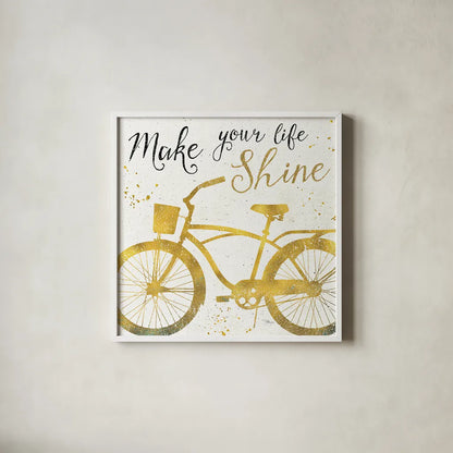 Golden Ride II by Pela Studio. Shown in a crisp white glass frame for a clean and minimalist style. Available as an archival giclee rolled canvas, fine art paper, or poster print. SKU 18011a.