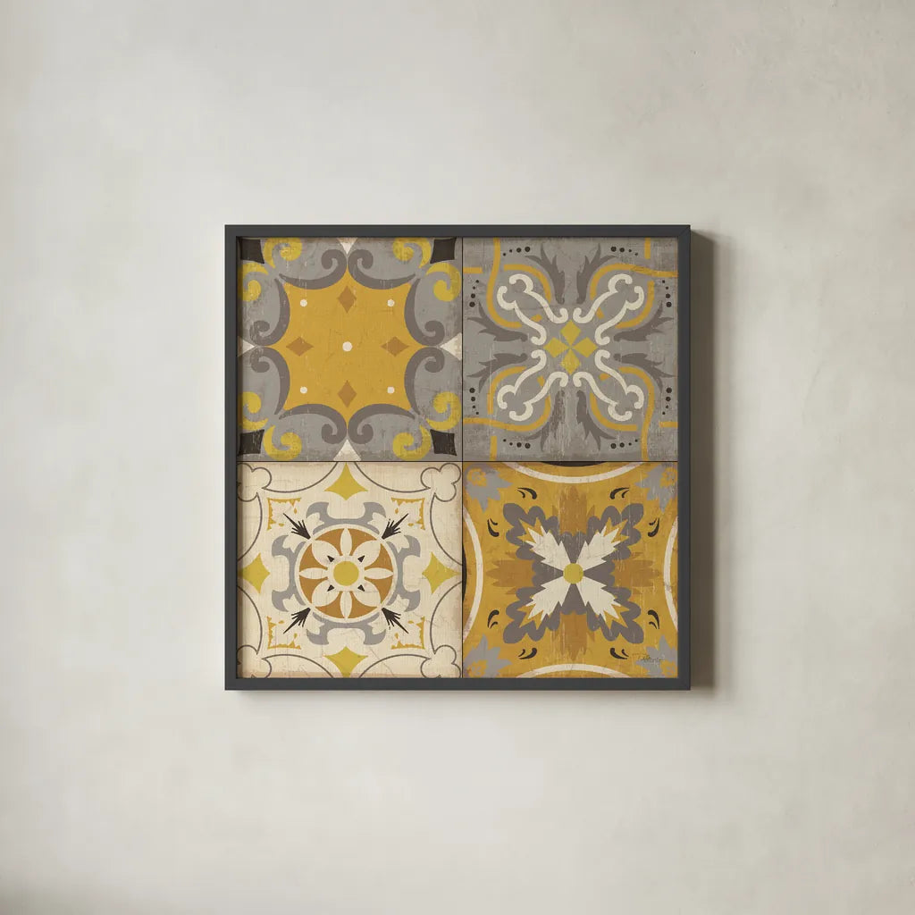 Gray Glow Square 4 Up by Pela Studio. Shown in a sleek black glass frame for a contemporary gallery look. Available as an archival giclee rolled canvas, fine art paper, or poster print. SKU 12300a.