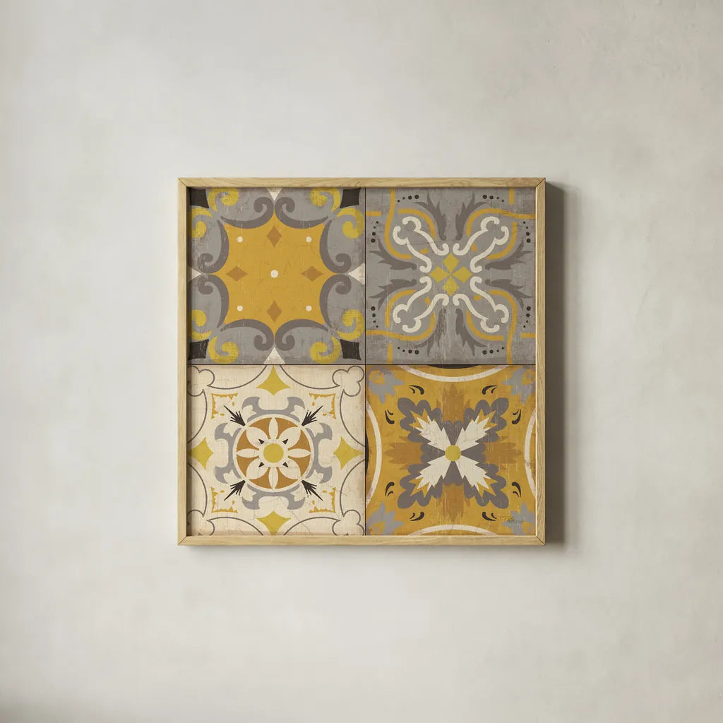 Gray Glow Square 4 Up by Pela Studio. Shown in a natural wood glass frame for a timeless modern aesthetic. Available as an archival giclee rolled canvas, fine art paper, or poster print. SKU 12300a.