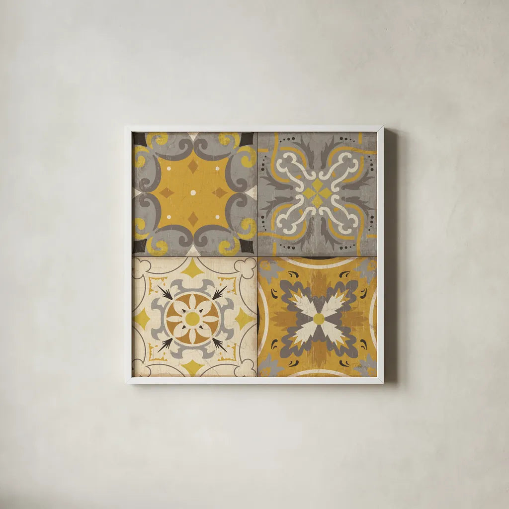 Gray Glow Square 4 Up by Pela Studio. Shown in a crisp white glass frame for a clean and minimalist style. Available as an archival giclee rolled canvas, fine art paper, or poster print. SKU 12300a.