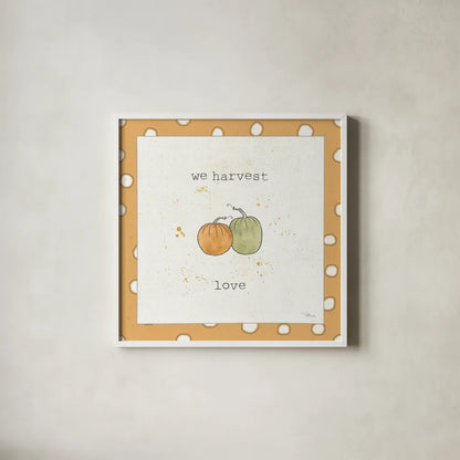Harvest Cuties I Step 02C by Pela Studio. Shown in a crisp white glass frame for a clean and minimalist style. Available as an archival giclee rolled canvas, fine art paper, or poster print. SKU 47508a.