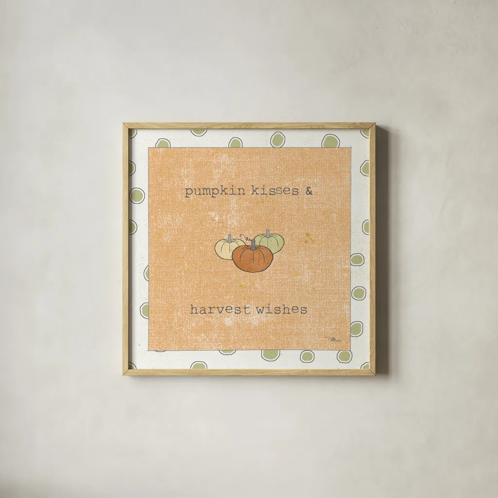 Harvest Cuties III Orange by Pela Studio. Shown in a natural wood glass frame for a timeless modern aesthetic. Available as an archival giclee rolled canvas, fine art paper, or poster print. SKU 47510a.