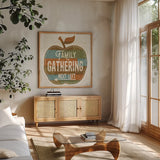 Harvest Signs II by Pela Studio. Shown in a natural wood frame in a cozy modern living room. Available as an archival giclee rolled canvas, fine art paper, or poster print. SKU 35219a.