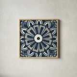Inspired India Blue IV by Pela Studio. Shown in a natural wood glass frame for a timeless modern aesthetic. Available as an archival giclee rolled canvas, fine art paper, or poster print. SKU 21055a.