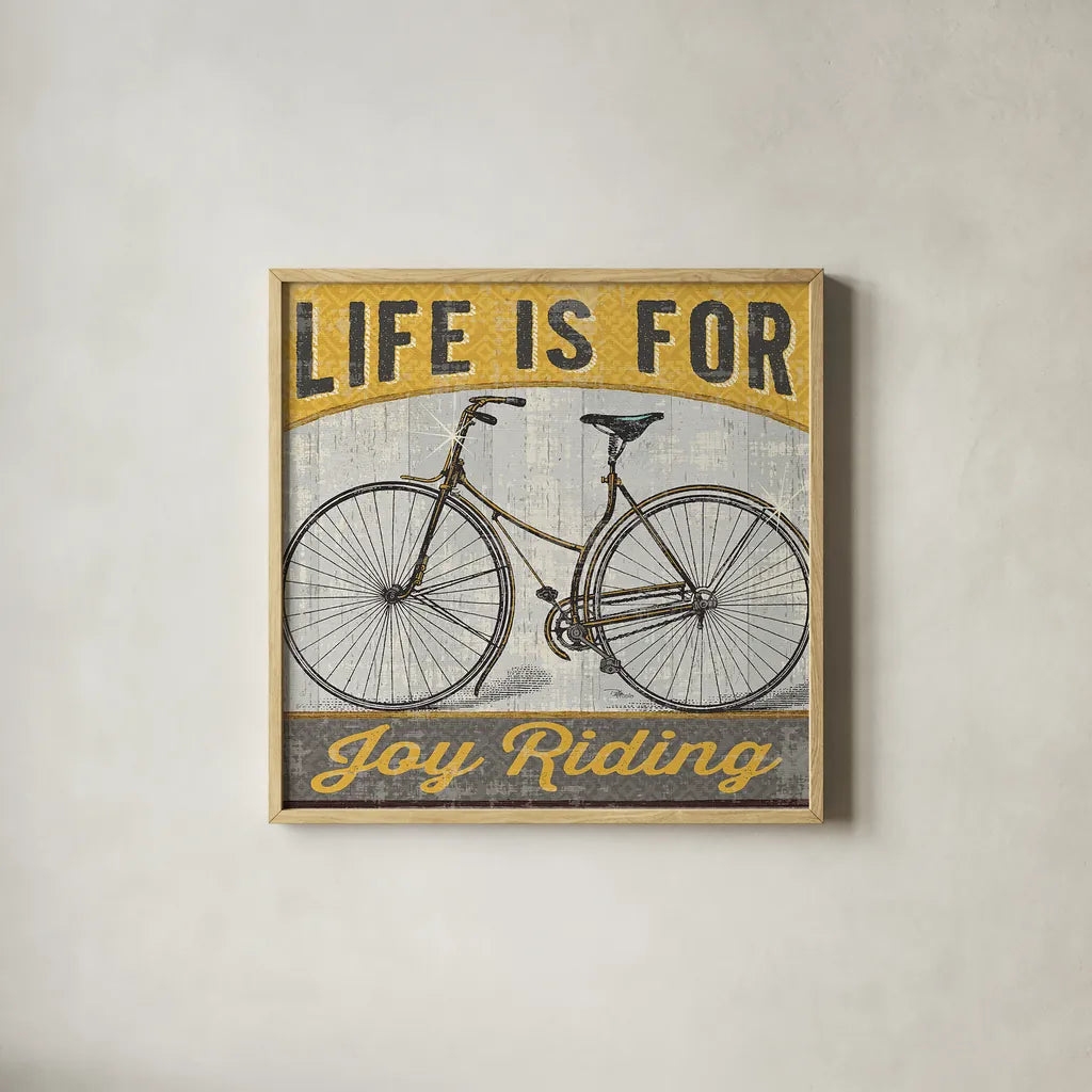 Joy Ride I by Pela Studio. Shown in a natural wood glass frame for a timeless modern aesthetic. Available as an archival giclee rolled canvas, fine art paper, or poster print. SKU 14836a.