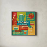 Kitchen It II by Pela Studio. Shown in a sleek black glass frame for a contemporary gallery look. Available as an archival giclee rolled canvas, fine art paper, or poster print. SKU 10721a.