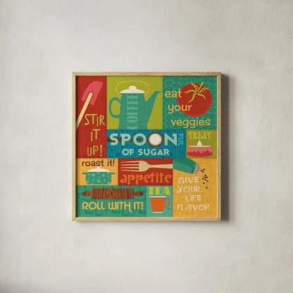 Kitchen It II by Pela Studio. Shown in a natural wood glass frame for a timeless modern aesthetic. Available as an archival giclee rolled canvas, fine art paper, or poster print. SKU 10721a.