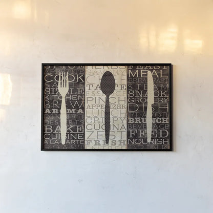 Kitchen Words Trio by Pela Studio. shown as a paper print in a black flame. Available as a archival giclee rolled canvas, fine art paper, or poster print. SKU 7317i.