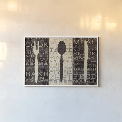 Kitchen Words Trio by Pela Studio. shown as a paper print in a white frame. Available as a archival giclee rolled canvas, fine art paper, or poster print. SKU 7317i.