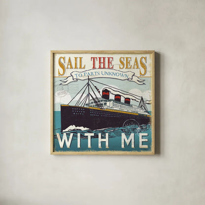 Lets Travel I by Pela Studio. Shown in a natural wood glass frame for a timeless modern aesthetic. Available as an archival giclee rolled canvas, fine art paper, or poster print. SKU 10861a.