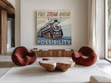 Lets Travel IV by Pela Studio. Shown as extra-large giant wall art in a modern living room. Available as an archival giclee rolled canvas, fine art paper, or poster print. SKU 10864a.