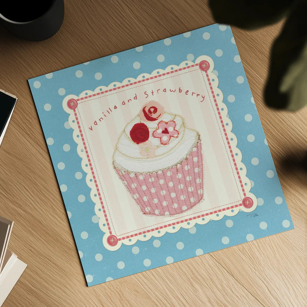 Lil Cupcakes I by Pela Studio. Shown as a detailed flat fine art print, highlighting archival giclee quality. Available as an archival giclee rolled canvas, fine art paper, or poster print. SKU 29482a.