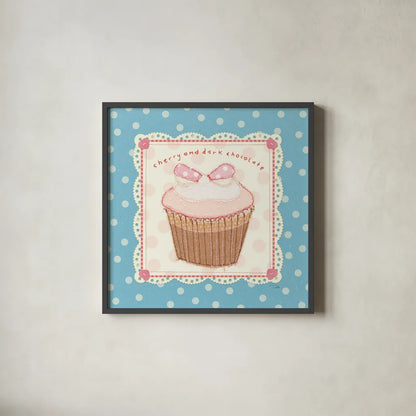 Lil Cupcakes II by Pela Studio. Shown in a sleek black glass frame for a contemporary gallery look. Available as an archival giclee rolled canvas, fine art paper, or poster print. SKU 29483a.