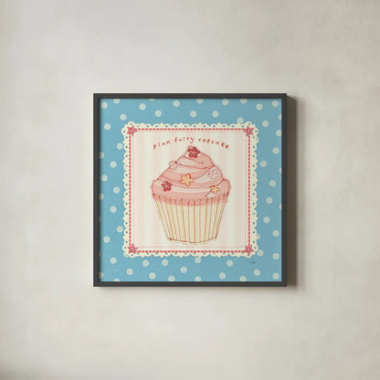 Lil Cupcakes III by Pela Studio. Shown in a sleek black glass frame for a contemporary gallery look. Available as an archival giclee rolled canvas, fine art paper, or poster print. SKU 29480a.