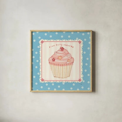 Lil Cupcakes III by Pela Studio. Shown in a natural wood glass frame for a timeless modern aesthetic. Available as an archival giclee rolled canvas, fine art paper, or poster print. SKU 29480a.