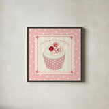 Lil Cupcakes Pink I by Pela Studio. Shown in a sleek black glass frame for a contemporary gallery look. Available as an archival giclee rolled canvas, fine art paper, or poster print. SKU 100983a.