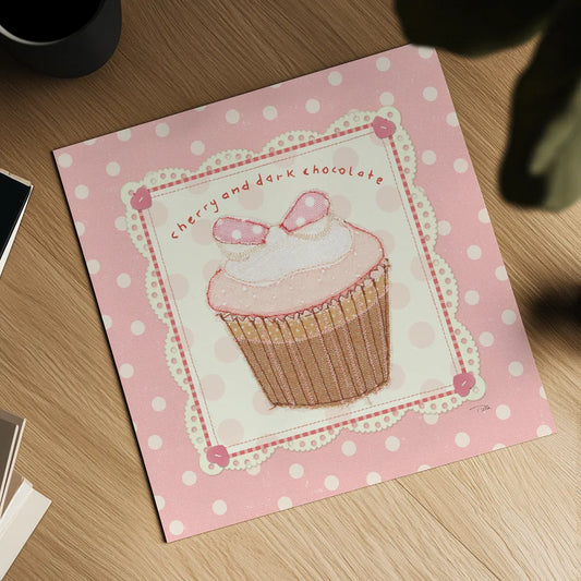 Lil Cupcakes Pink II by Pela Studio. Shown as a detailed flat fine art print, highlighting archival giclee quality. Available as an archival giclee rolled canvas, fine art paper, or poster print. SKU 100984a.