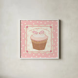 Lil Cupcakes Pink II by Pela Studio. Shown in a crisp white glass frame for a clean and minimalist style. Available as an archival giclee rolled canvas, fine art paper, or poster print. SKU 100984a.