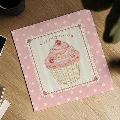 Lil Cupcakes Pink III by Pela Studio. Shown as a detailed flat fine art print, highlighting archival giclee quality. Available as an archival giclee rolled canvas, fine art paper, or poster print. SKU 100985a.