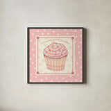 Lil Cupcakes Pink IV by Pela Studio. Shown in a sleek black glass frame for a contemporary gallery look. Available as an archival giclee rolled canvas, fine art paper, or poster print. SKU 100986a.