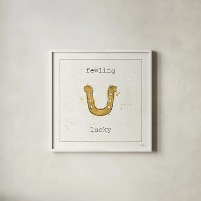 Lil Memos Feeling Lucky by Pela Studio. Shown in a crisp white glass frame for a clean and minimalist style. Available as an archival giclee rolled canvas, fine art paper, or poster print. SKU 28479a.
