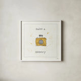Lil Memos Make a Memory by Pela Studio. Shown in a crisp white glass frame for a clean and minimalist style. Available as an archival giclee rolled canvas, fine art paper, or poster print. SKU 28480a.
