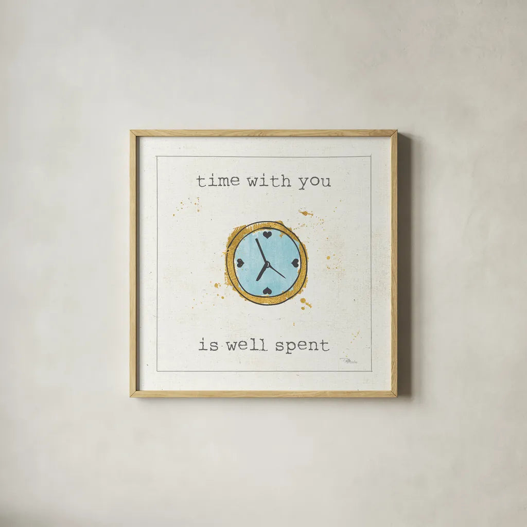 Love Notes X Turquoise Clock by Pela Studio. Shown in a natural wood glass frame for a timeless modern aesthetic. Available as an archival giclee rolled canvas, fine art paper, or poster print. SKU 41690a.