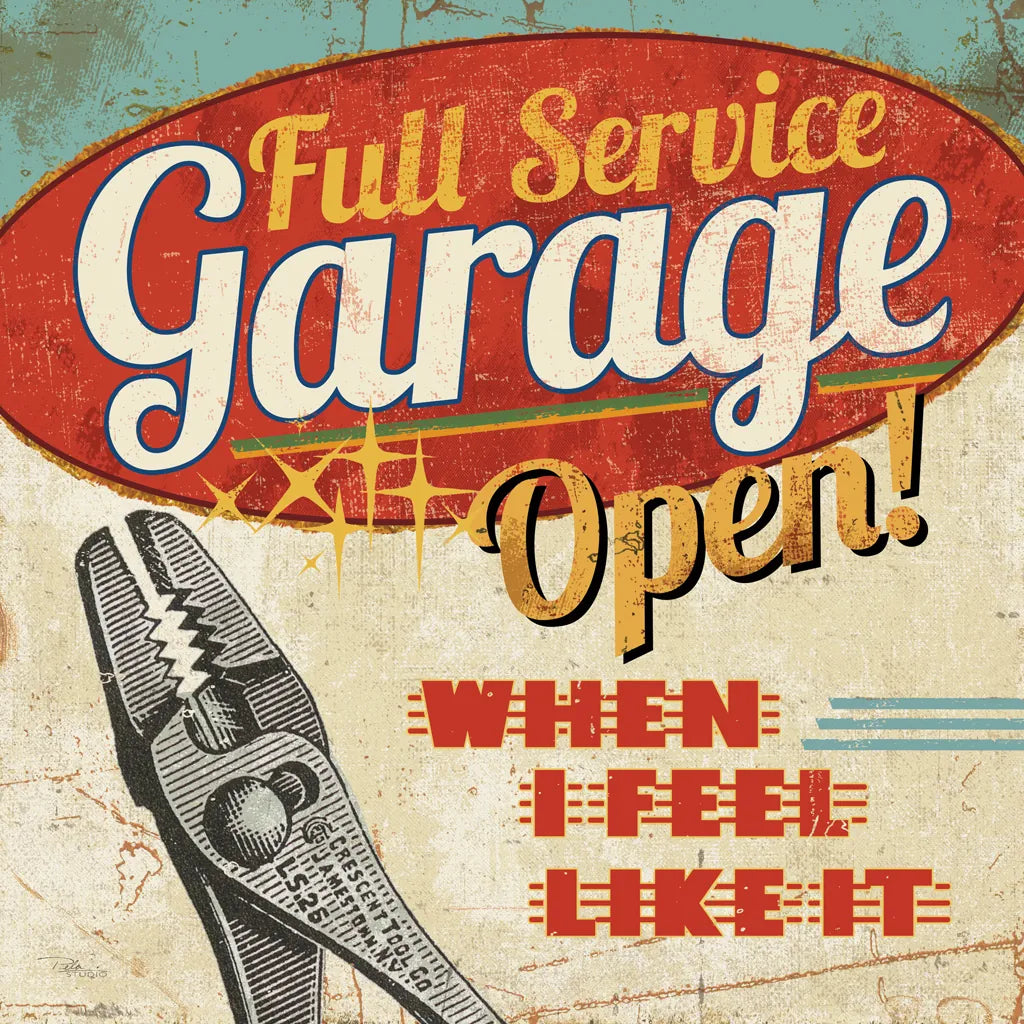 Mancave I - Full Service Garage by Pela Studio. SKU 10311a. Archival Giclee Fine art print for wall decor.