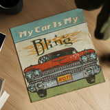 Mancave II - My Car is My Bling by Pela Studio. Shown as a detailed flat fine art print, highlighting archival giclee quality. Available as an archival giclee rolled canvas, fine art paper, or poster print. SKU 10312a.