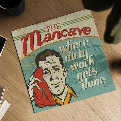 Mancave III - Where Dirty Work Gets Done by Pela Studio. Shown as a detailed flat fine art print, highlighting archival giclee quality. Available as an archival giclee rolled canvas, fine art paper, or poster print. SKU 10313a.