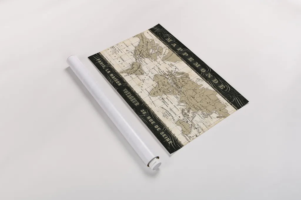 Mappemonde by Pela Studio. shown as a rolled paper print. Available as archival giclee rolled canvas, fine art paper, or poster print. SKU 8315i.