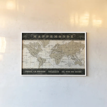 Mappemonde by Pela Studio. shown as a paper print in a white frame. Available as a archival giclee rolled canvas, fine art paper, or poster print. SKU 8315i.