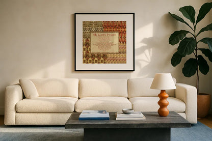 Mirage Words III Sq by Pela Studio. Displayed in a glass frame with matte in a clean modern living room. Available as an archival giclee rolled canvas, fine art paper, or poster print. SKU 28354a.