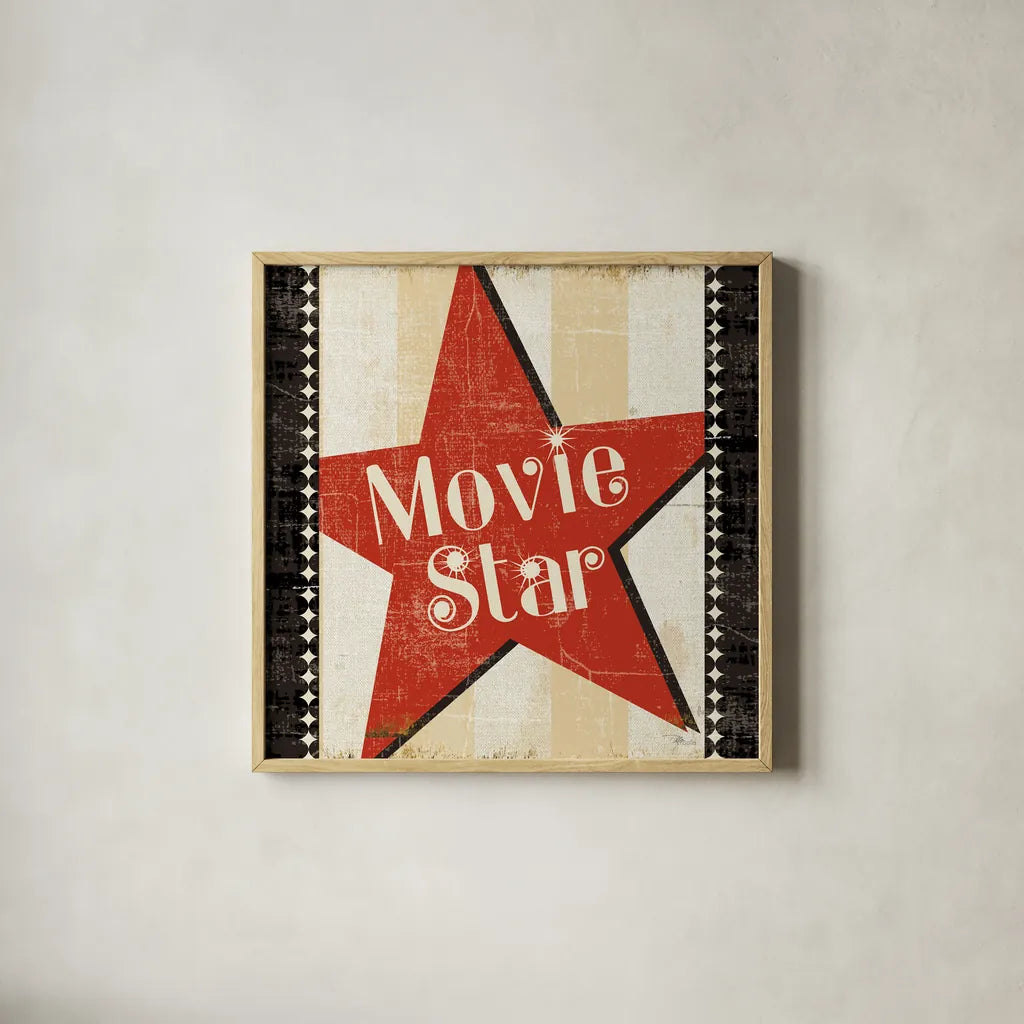 Movie Star Border 8x8 by Pela Studio. Shown in a natural wood glass frame for a timeless modern aesthetic. Available as an archival giclee rolled canvas, fine art paper, or poster print. SKU 11215a.