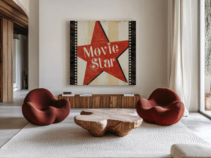 Movie Star Border 8x8 by Pela Studio. Shown as extra-large giant wall art in a modern living room. Available as an archival giclee rolled canvas, fine art paper, or poster print. SKU 11215a.