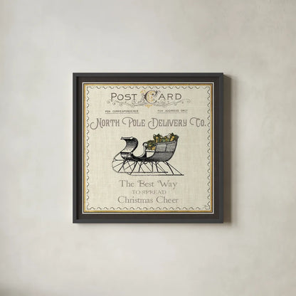 North Pole Express II Neutral by Pela Studio. Shown in a sleek black glass frame for a contemporary gallery look. Available as an archival giclee rolled canvas, fine art paper, or poster print. SKU 66643a.