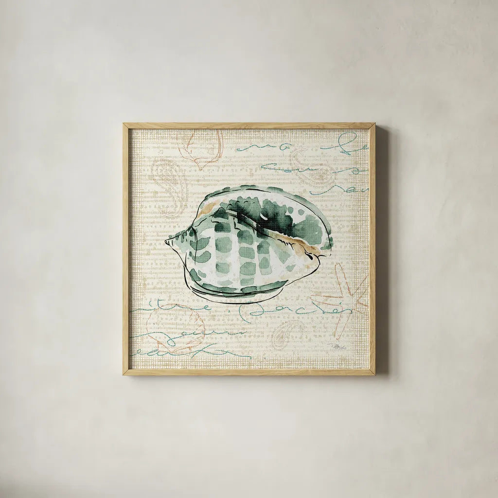 Ocean Prints I by Pela Studio. Shown in a natural wood glass frame for a timeless modern aesthetic. Available as an archival giclee rolled canvas, fine art paper, or poster print. SKU 10726a.