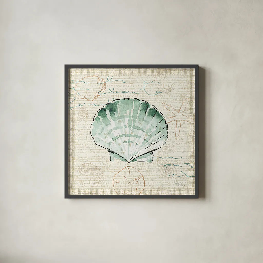 Ocean Prints II by Pela Studio. Shown in a sleek black glass frame for a contemporary gallery look. Available as an archival giclee rolled canvas, fine art paper, or poster print. SKU 10727a.