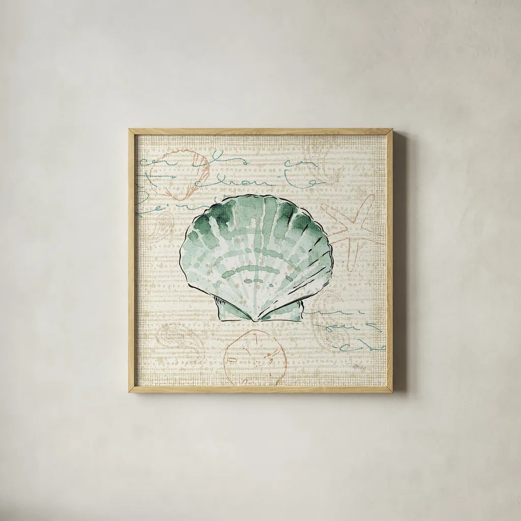 Ocean Prints II by Pela Studio. Shown in a natural wood glass frame for a timeless modern aesthetic. Available as an archival giclee rolled canvas, fine art paper, or poster print. SKU 10727a.