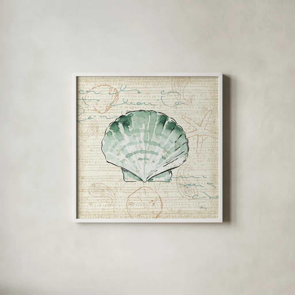 Ocean Prints II by Pela Studio. Shown in a crisp white glass frame for a clean and minimalist style. Available as an archival giclee rolled canvas, fine art paper, or poster print. SKU 10727a.