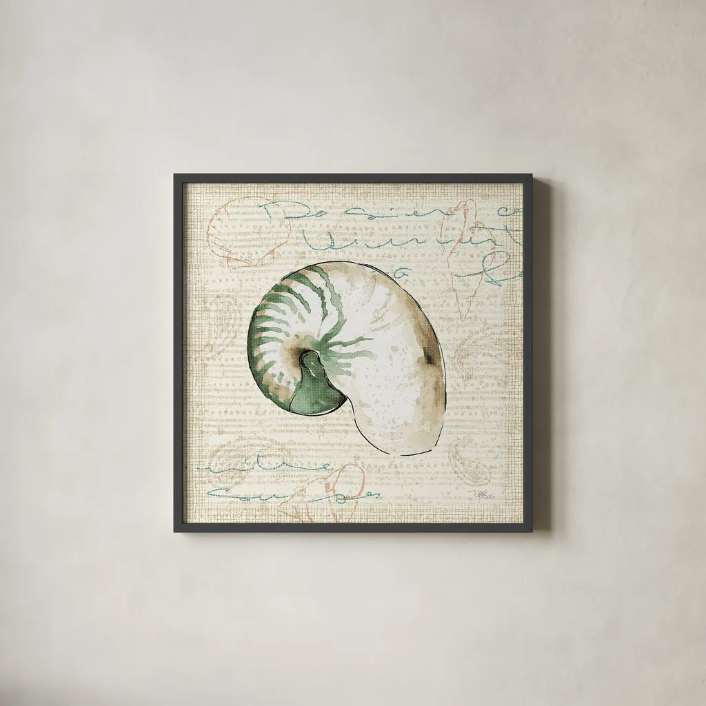 Ocean Prints III by Pela Studio. Shown in a sleek black glass frame for a contemporary gallery look. Available as an archival giclee rolled canvas, fine art paper, or poster print. SKU 10728a.