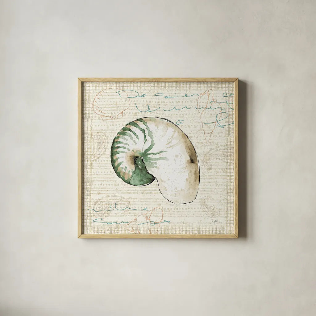 Ocean Prints III by Pela Studio. Shown in a natural wood glass frame for a timeless modern aesthetic. Available as an archival giclee rolled canvas, fine art paper, or poster print. SKU 10728a.