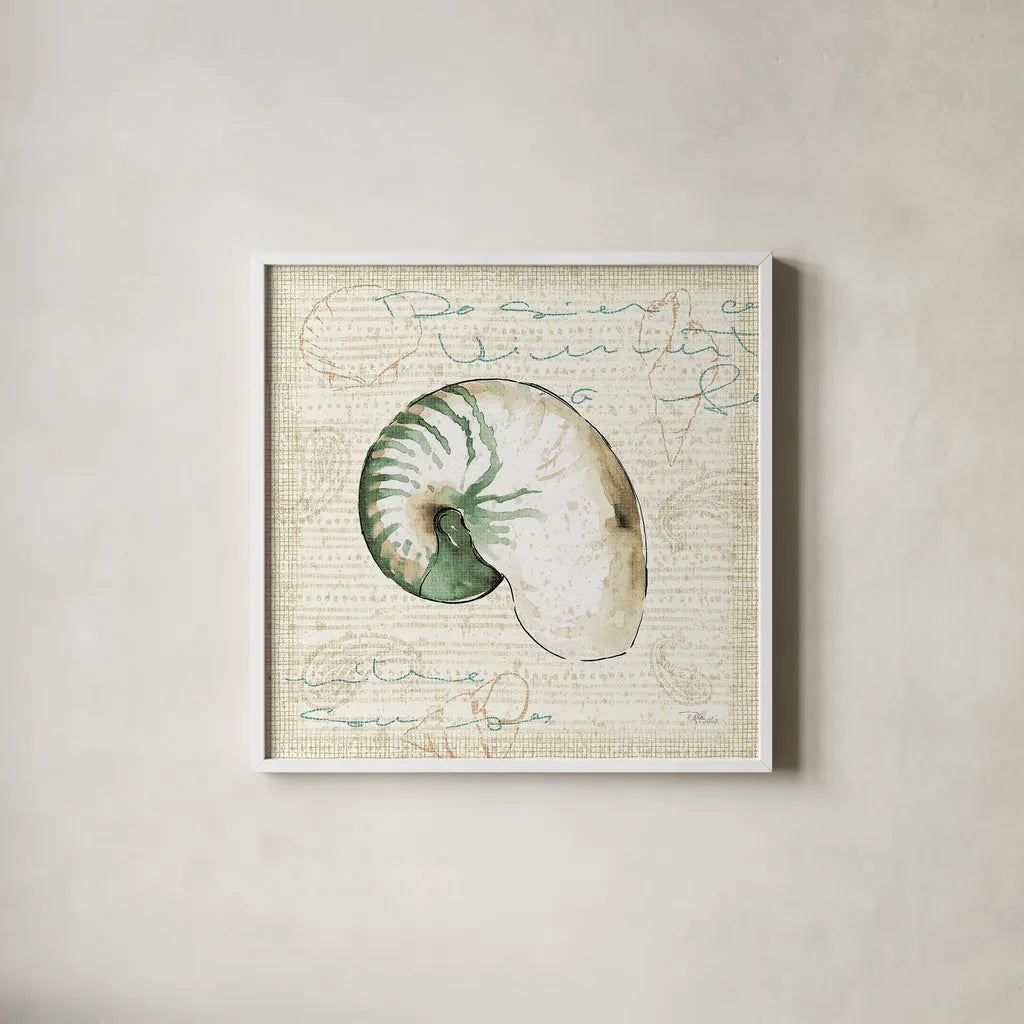 Ocean Prints III by Pela Studio. Shown in a crisp white glass frame for a clean and minimalist style. Available as an archival giclee rolled canvas, fine art paper, or poster print. SKU 10728a.